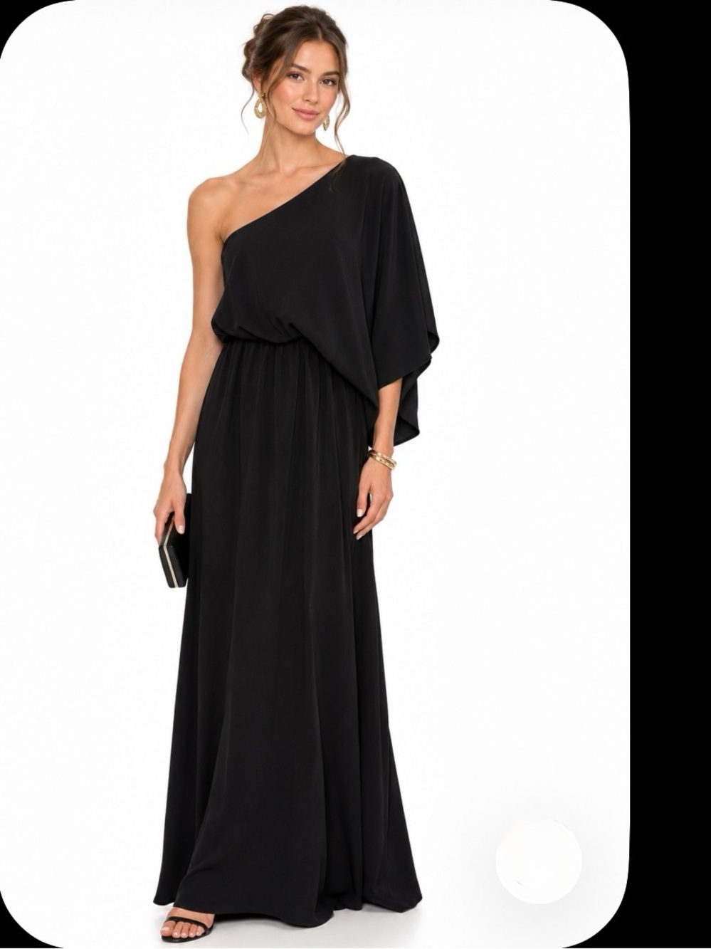 Pink Lily Black One-Shoulder Maxi Gown, Medium,
